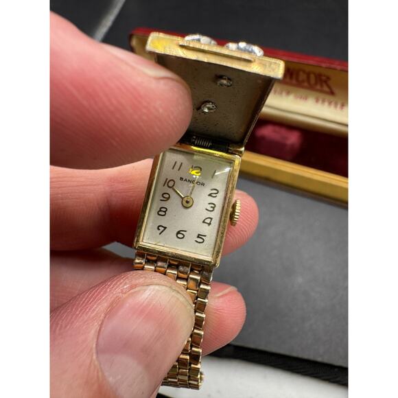 Vtg Bancor Hidden Watch 10K Rolled Gold Plate Back 12K Gold Filled Band w/ Box - Picture 6 of 14